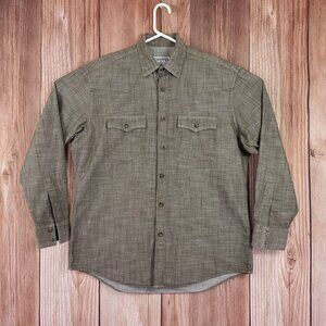 Schaefer Outfitter Mens Large Button Down LS Western Shirt Cowboy Khaki 7070